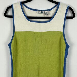 PHD Paul Harris Design Top Blouse Camisole Size L Green Blue Round Neck Stretch
